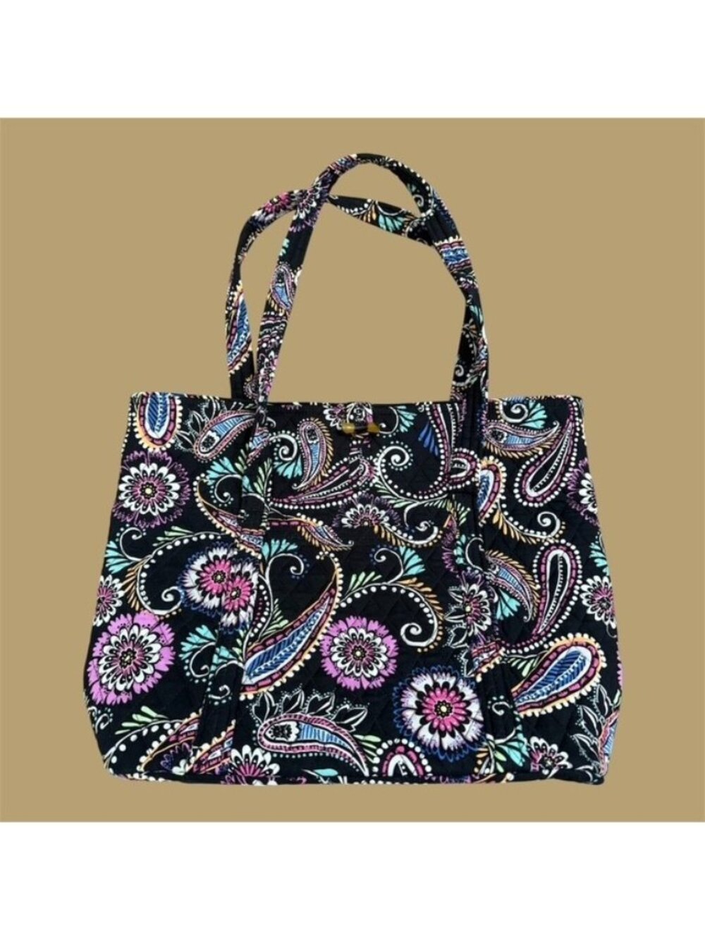 Vera Bradley Bandana Swirl Glenna Tote Shoulder Bag Paisley Quilted Cotton Black